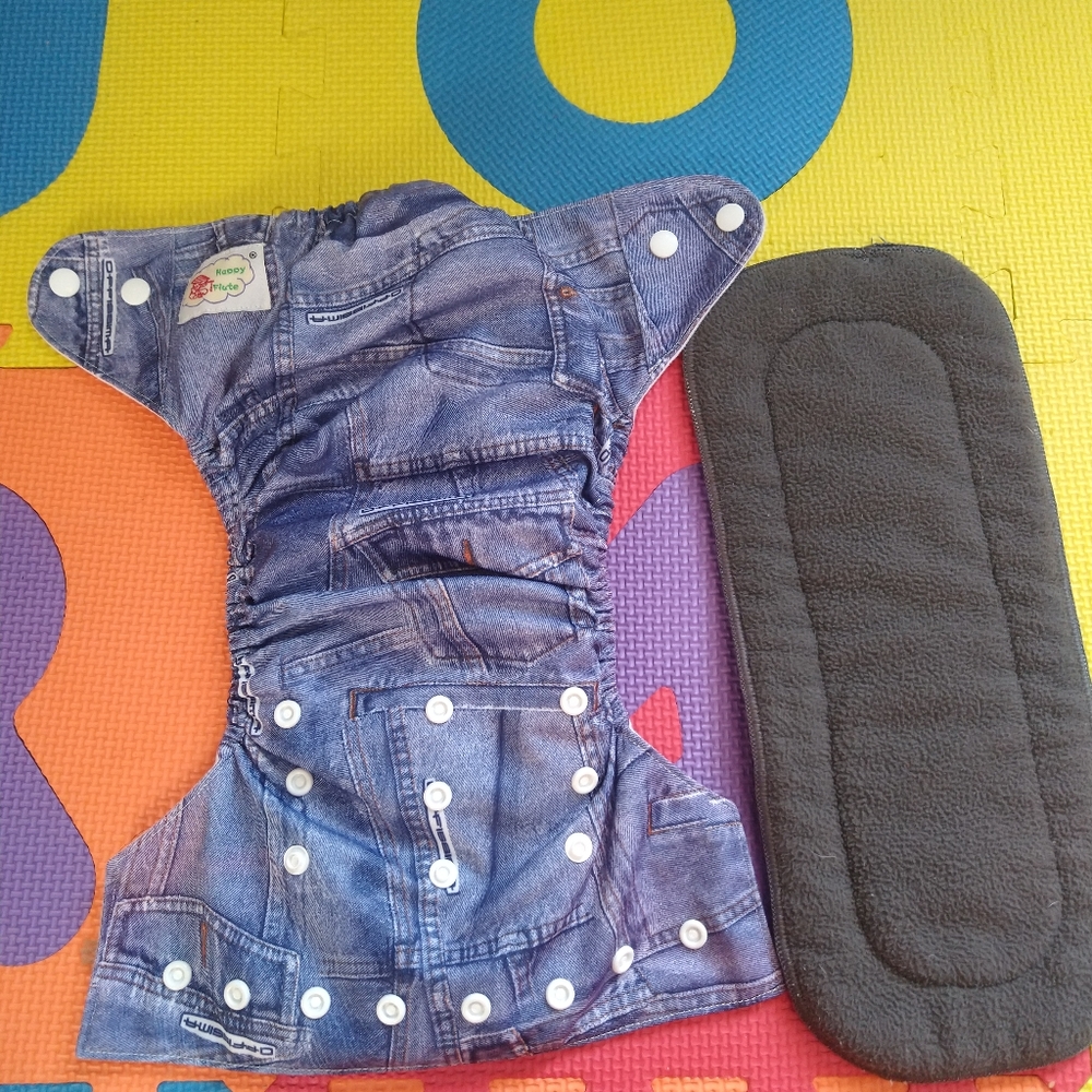 Happy Flute denim print pocket diaper with insert